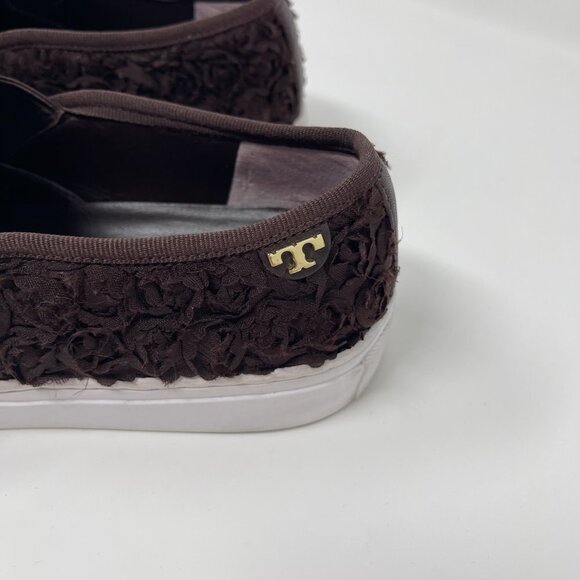 Tory Burch Rosette Slip On Trainers leather boho textile flowers brown size 7.5 - Picture 4 of 11